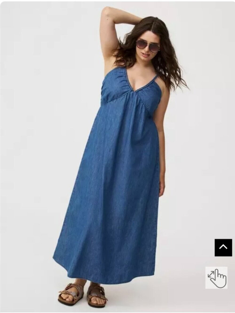 Torrid Maxi Dress Size Light Wash Braided Straps 100 % Cotton Size M/L - Picture 5 of 13